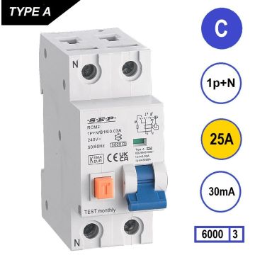 Schotman Elektro - SEP RCM2 aardlekautomaat C25A 6kA