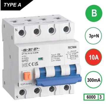 SEP RCM4 Aardlekautom. 3p+n B10 300mA 6kA