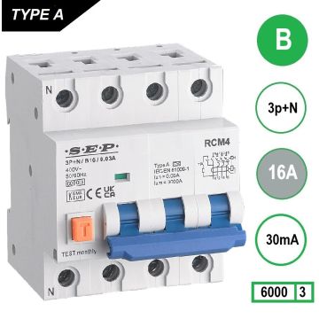 SEP RCM4 Aardlekautom. 3p+n B16 30mA 6kA