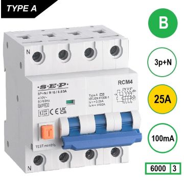 SEP RCM4 Aardlekautom. 3p+n B25 100mA 6kA
