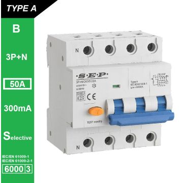 Schotman Elektro B.V. - SEP RCM4 Aardlekautom. 3p+n B50 300mA Selectief 6kA