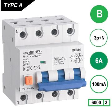 SEP RCM4 Aardlekautom. 3p+n B6 100mA 6kA