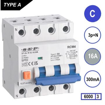 SEP RCM4 Aardlekautom. 3p+n C16 300mA 6kA