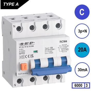 SEP RCM4 Aardlekautom. 3p+n C20 30mA 6kA