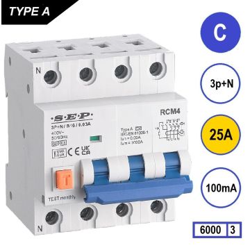 SEP RCM4 Aardlekautom. 3p+n C25 100mA 6kA
