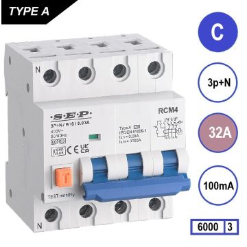 SEP RCM4 Aardlekautom. 3p+n C32 100mA 6kA