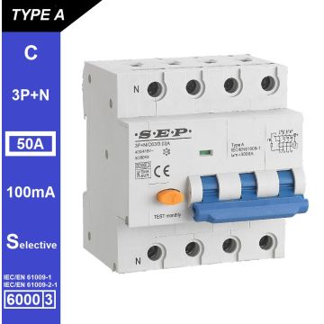 Schotman Elektro B.V. - SEP RCM4 Aardlekautom. 3p+n C50 100mA Selectief 6kA