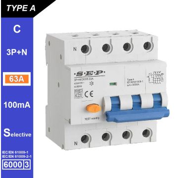 Schotman Elektro B.V. - SEP RCM4 Aardlekautom. 3p+n C63 100mA Selectief 6kA