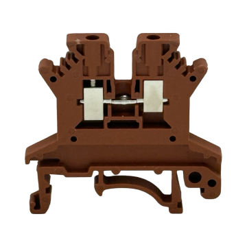 SEP SRK-1.5-BR bruine rijgklem, 1,5mm2 zijaanzicht met aansluitingen - modulaire DIN-rail, 2011300030, GTIN 8718959077869