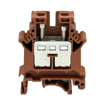 SEP SRK-16-BR bruine rijgklem, 16mm2 zijaanzicht met aansluitingen - modulaire DIN-rail, 2011300270, GTIN 8718959078101