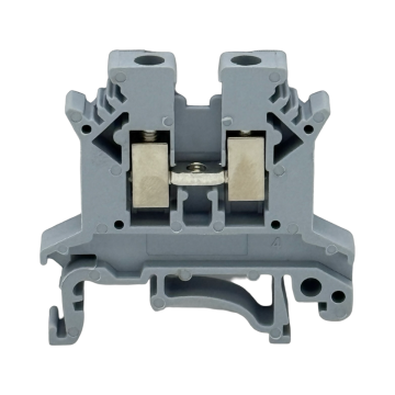 SEP SRK-2.5-G grijze rijgklem, 2,5mm2 zijaanzicht met aansluitingen - modulaire DIN-rail, 2011300050, GTIN 8718959077883