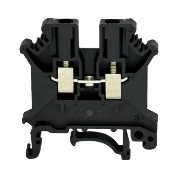 SEP SRK-3-BL zwarte rijgklem, 2,5mm2 zijaanzicht met aansluitingen - modulaire DIN-rail, 2011300120, GTIN 8718959077951