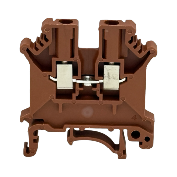 SEP SRK-3-BR bruine rijgklem, 2,5mm2 zijaanzicht met aansluitingen - modulaire DIN-rail, 2011300110, GTIN 8718959077944