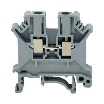 SEP SRK-3-G grijze rijgklem, 2,5mm2 zijaanzicht met aansluitingen - modulaire DIN-rail, 2011300090, GTIN 8718959077920