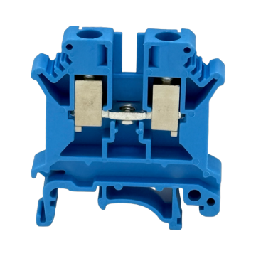 SEP SRK-6-BU blauwe rijgklem, 6mm2 zijaanzicht met aansluitingen - modulaire DIN-rail, 2011300180, GTIN 8718959078019